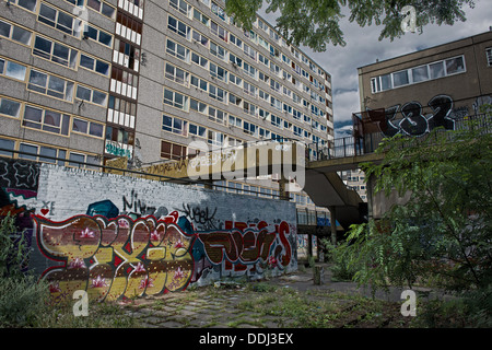 Le Heygate Estate est situé dans la région de Walworth, Southwark, et le sud de Londres. Le domaine est actuellement en cours de démolition. Banque D'Images