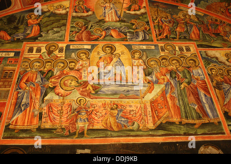 Les muraux au monastère de la Transfiguration de Dieu à Veliko Tarnovo, Bulgarie. Banque D'Images