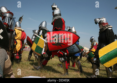 Reconstitution de la bataille de Grunwald en 1410 dans le Nord de la Pologne. Banque D'Images