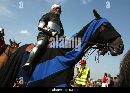 Reconstitution de la bataille de Grunwald en 1410 dans le Nord de la Pologne. Banque D'Images