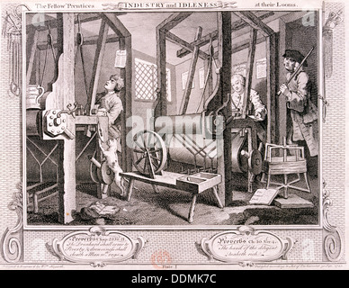 'Le gars 'prentices à tisser leur', je la plaque de l'industrie et de l'oisiveté, 1747. Artiste : William Hogarth Banque D'Images