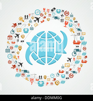 Icônes d'expédition réseau autour de symbole mondial de la composition. Fichier vecteur en couches pour l'édition facile. Banque D'Images