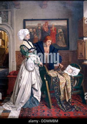 "Charles V et Jeanne Vandergeynst dans le berceau de leur fille Marguerite', 1870. Artiste : Willem Geets Banque D'Images