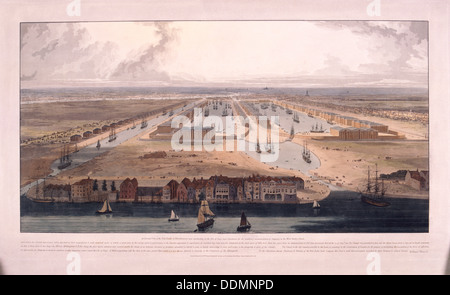 West India Docks, peuplier, Londres, 1802. Artiste : William Daniell Banque D'Images