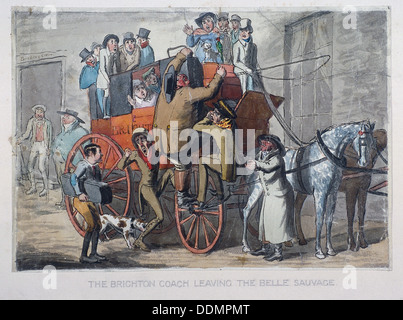 Brighton Coach laissant e Belle Sauvage Inn, Londres, c1840. Artiste : Anon Banque D'Images