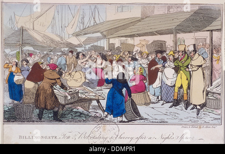 'Billingsgate : Tom et Bob en tenant une enquête après une nuits spree', Londres, 1820. Artiste : Henry Thomas Alken Banque D'Images