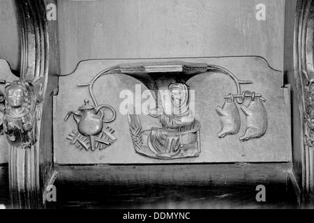 Un misericord à St Laurence's Church, Ludlow, Shropshire, 1966. Artiste : Laurence Goldman Banque D'Images