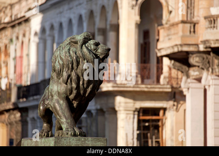 Statue de lion sur le Paseo del Prado, La Havane, Cuba, Caraïbes Banque D'Images