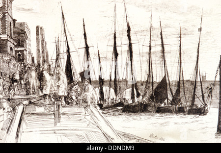 Aux côtés des bateaux 'Billingsgate, Londres, 1859. Artiste : James Abbott McNeill Whistler Banque D'Images