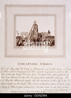 La destruction de la Croix de Cheapside, Londres, 1793. Artiste : Anon Banque D'Images