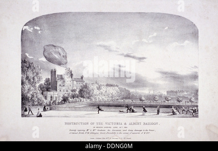 Destruction de la Victoria & Albert Ballon, Arlington St, Westminster, Londres, 1851. Artiste : Anon Banque D'Images