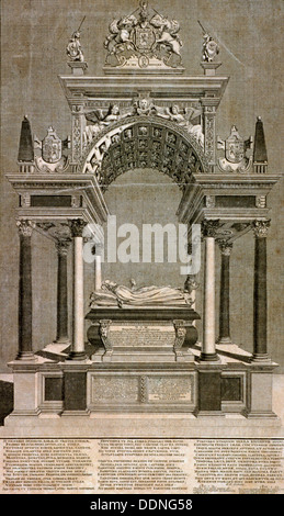 Le monument à Mary, reine d'Écosse à l'abbaye de Westminster, Londres, 1742. Artiste : James Cole Banque D'Images