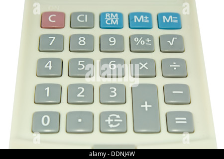 Calculatrice sur fond blanc. Banque D'Images