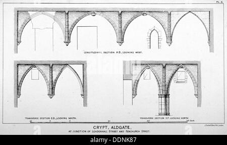 Les vues en coupe de St Michael's Crypt, Aldgate Street, Londres, c1830( ?). Artiste : J Emslie & Sons Banque D'Images