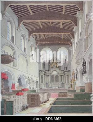 Vue de l'intérieur de l'église de St Bartholomew-the-Great, Smithfield, ville de Londres, 1821. Artiste : Thomas Hosmer Shepherd Banque D'Images