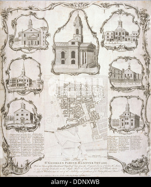 Site de la paroisse de St George Hanover Square dans la ville de Westminster, Londres, 1761. Artiste : Anon Banque D'Images