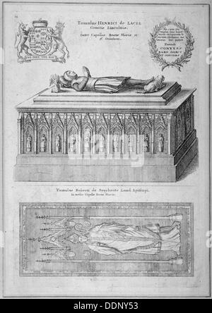 Monument d'Henry de Lacy, comte de Lincoln, dans l'ancien la Cathédrale St Paul, la ville de Londres, 1656. Wenceslaus Hollar : artiste Banque D'Images