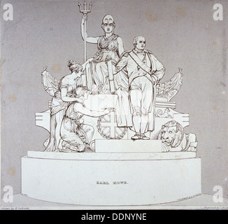 Monument à Earl Howe, sculptée par J Flaxman, la Cathédrale St Paul, ville de Londres, 1818. Artiste : Charles Heath Banque D'Images