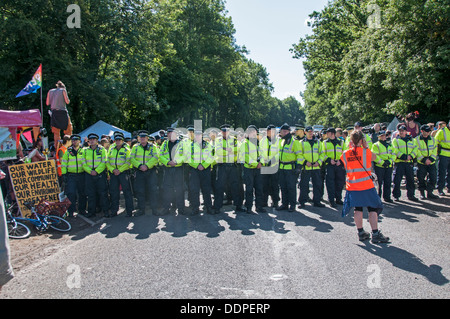 Anti-Fracking protestation, Balcombe, West Sussex, Angleterre. 19.8.2013 Banque D'Images