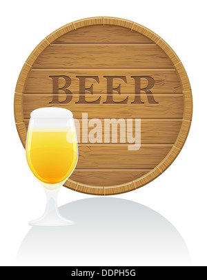 Le baril de bière en bois et verre illustration isolé sur fond blanc Banque D'Images