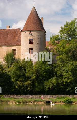 Dans le lac des cygnes au Chateau de lat Motte, Arthel, Bourgogne, France Banque D'Images