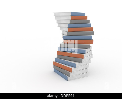 Livres empilés forme en spirale sur fond blanc. Banque D'Images
