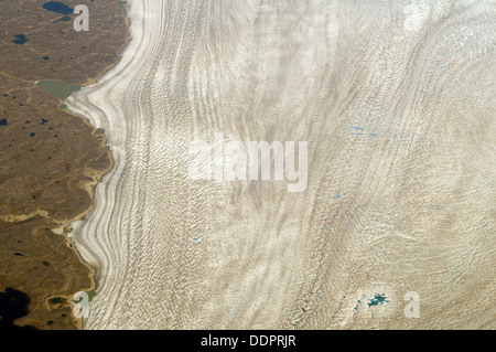 Extrémité ouest de l'inlandsis du Groenland vu de 37 000 pieds sur un vol de Londres à San Francisco Banque D'Images