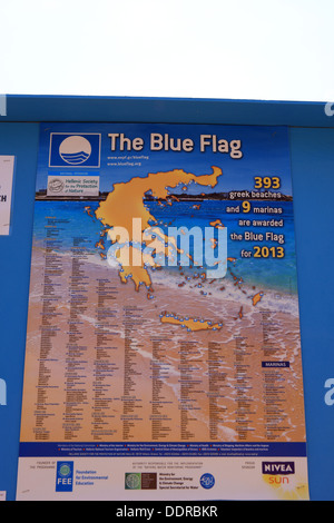 Affiche fièrement pavillon bleu à la plage de Glyfada à Corfou qui est l'une des 393 plages grec à avoir obtenu en 2013 il Banque D'Images