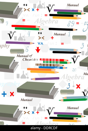 Arrière-plan avec des fournitures scolaires et des symboles mathématiques Banque D'Images