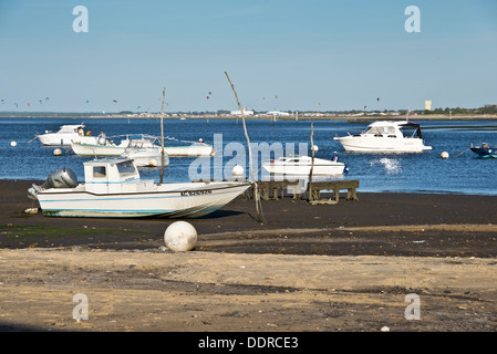 Bateaux dans le bassin d'Arcachon à marée basse - Gironde, France Banque D'Images