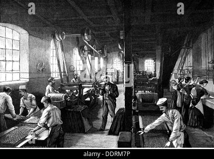 Industrie, alimentation, éponge, biscuit usine de Langnese, Eppendorf, vue d'intérieur, machines de moulage et rouleaux de pâte, gravure de bois, 1884, droits additionnels-Clearences-non disponible Banque D'Images