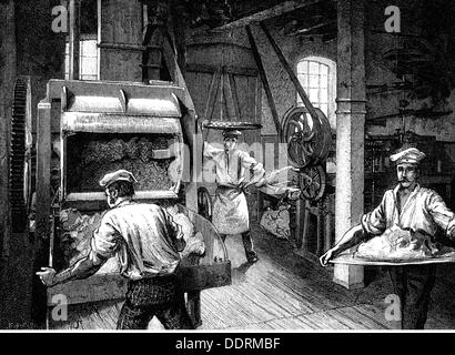 Industrie, alimentation, éponge, biscuit usine de Langnese, Eppendorf, vue de l'intérieur, machine à mélanger la pâte, gravure en bois, 1884, droits additionnels-Clearences-non disponible Banque D'Images