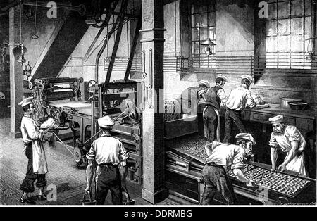 Industrie, alimentation, éponge, biscuit usine de Langnese, Eppendorf, vue d'intérieur, machines de moulage, gravure de bois, 1884, droits additionnels-Clearences-non disponible Banque D'Images