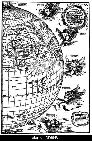 La cartographie, cartes du monde, carte du monde de Johannes Stabius, gravure sur bois d'Albrecht Duerer, 1515, l'artiste n'a pas d'auteur pour être effacé Banque D'Images