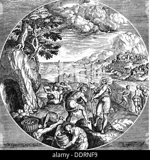 La religion, le monde antique, la mythologie grecque, "L'AGE D'Argent' (âge d'argent), après gravure sur cuivre par Philipp Galle (1537 - 1612), gravure sur bois, 19e siècle, l'artiste n'a pas d'auteur pour être effacé Banque D'Images