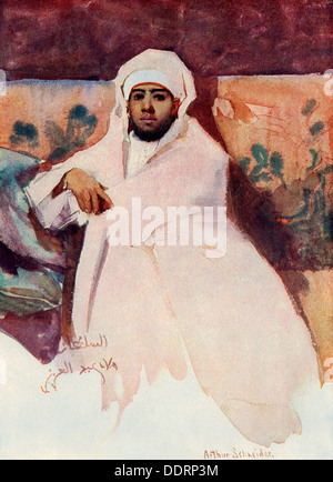Le sultan du Maroc, Abd-ul-Aziz, vers 1900. Demi-teinte de couleur d'une aquarelle par Arthur Schneider Banque D'Images