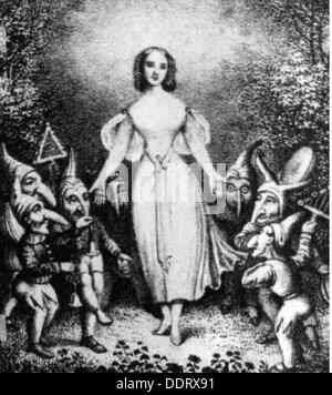 Littérature, contes de fées, frères Grimm, 'Now White', Snow White et les sept nains, lithographie de Johann Peter Lyser (1804 - 1870), 1838, droits additionnels-Clearences-non disponible Banque D'Images