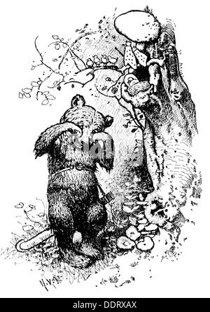 Littérature, contes de fées, frères Grimm, 'The Wren and the Bear', dessin de Hermann Vogel (1854 - 1921), de: 'Kinder- und Hausmärchen', 1894, Additional-Rights-Clearences-not available Banque D'Images