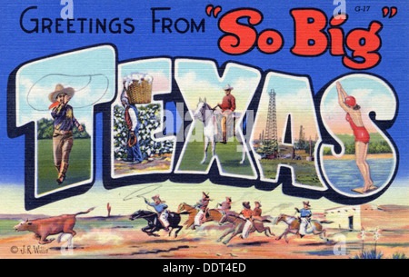 "Salutations de si gros Texas', carte postale, 1937. Artiste : Inconnu Banque D'Images