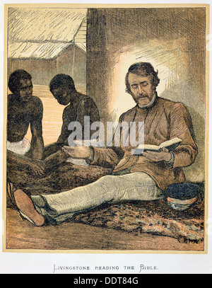 David Livingstone lire la Bible, d'Afrique, 19e siècle. Artiste : Inconnu Banque D'Images