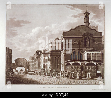 À partir de la rue Fleet St Dunstan, à l'Ouest, à Temple Bar, ville de Londres, 1802. Artiste : John Hickin Banque D'Images