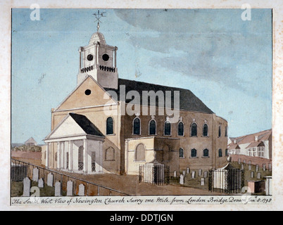 Vue sud-ouest de l'église de St Mary Newington, Newington Butts, Southwark, Londres, 1798. Artiste : Anon Banque D'Images