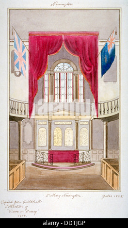 Intérieur de l'église de St Mary Newington, Newington Butts, Southwark, Londres, 1825. Artiste : Anon Banque D'Images