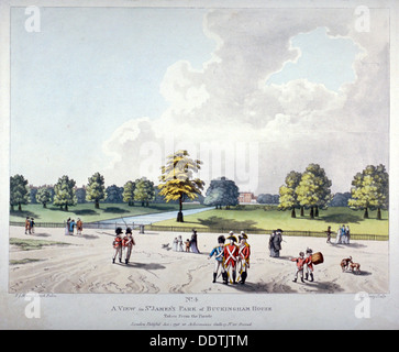 Vue sur St James's Park de Buckingham House, Westminster, Londres, 1798. Artiste : Heinrich Schutz Banque D'Images