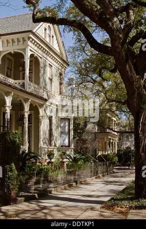 Maisons dans le quartier des jardins de la Nouvelle-Orléans. Banque D'Images