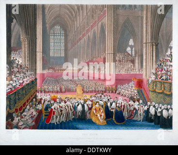 Le couronnement du roi George IV dans l'abbaye de Westminster, Londres, le 19 juillet, 1821. Artiste : Frederick Christian Lewis Banque D'Images