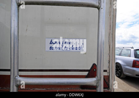 Pendine Sands, Wales, UK . 07Th Nov, 2013. Né libre - imposés à mort autocollant sur véhicule à Pendine Sands aujourd'hui. Credit : Phil Rees/Alamy Live News Banque D'Images