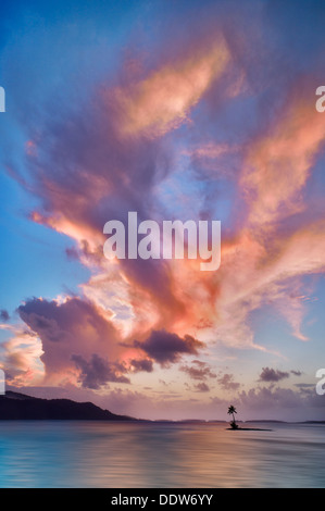 Petite île et le coucher du soleil les nuages. Bora Bora. Polynésie Française Banque D'Images
