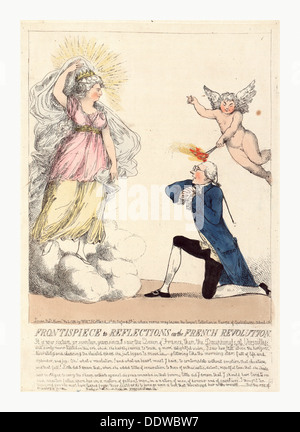 Frontispice de réflexions sur la révolution française, gravure 1790, Edmund Burke à genoux comme si proposer Banque D'Images