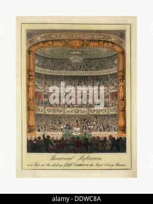 Réflexion théâtrale, ou un mot à la recherche de rideau de verre au Royal Theatre, gravure 1820 Coburg, le rideau en miroir Banque D'Images